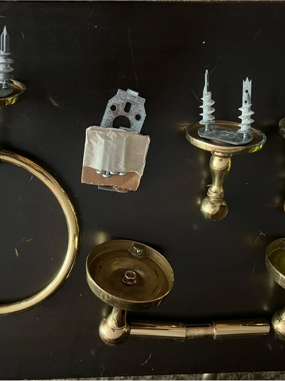 Brass Finish Towel Ring, Toilet Paper Holder, and Hooks Bath Accessory Set